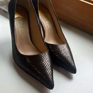Cole Haan Brown Snake-Print Pointed Toe 3” Heels Nike air cushion. Size 8 B